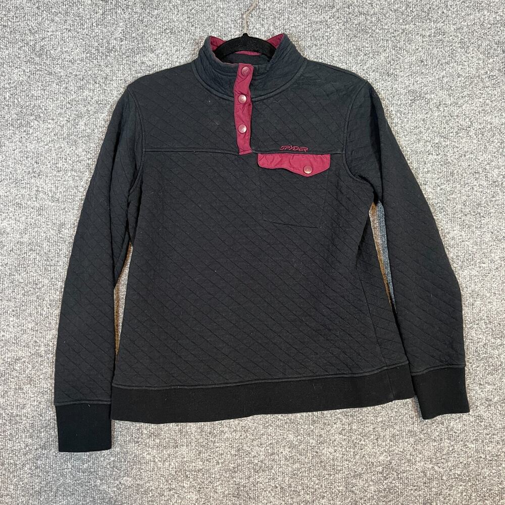 Spyder Sweater Womens Large Black Fitted Tsnap Sweatshirt Pullover‎ Long Sleeve